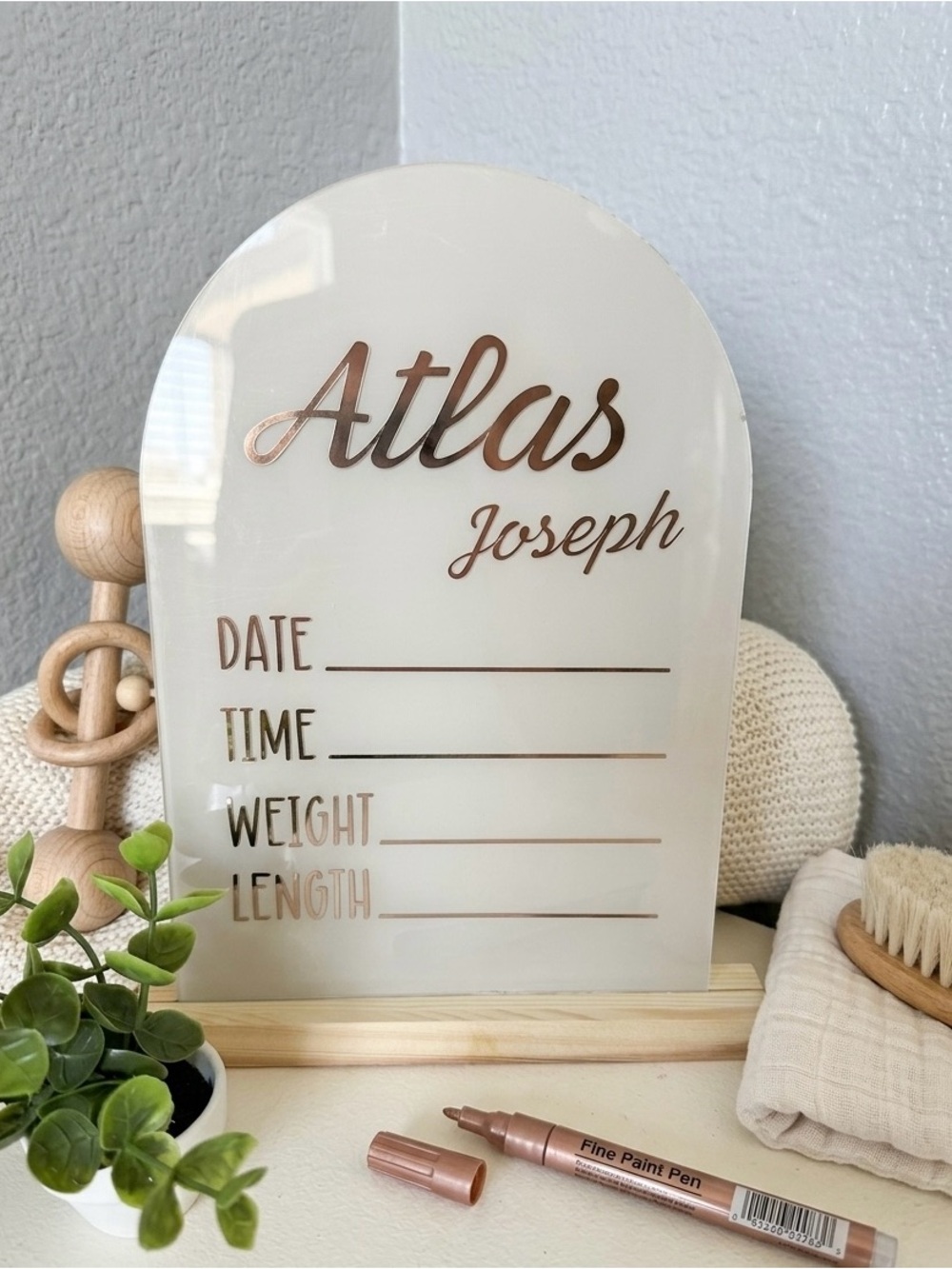 Personalized Baby Milestone Board - Cream with Rose Gold